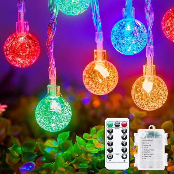 Crystal Globe String Lights Battery Operated 33 ft 60 LED Fairy Remote 8 Modes - Picture 1 of 7